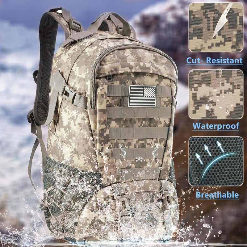 Jueachy حقيبة ظهر تكتيكية جويشاي للرجال للتنزه حقيبة يومية موللي حقيبة عسكرية مقاومة للماء سعة 30 لتر مع شارة علم الولايات المتحدة نمط ACU - Image 3